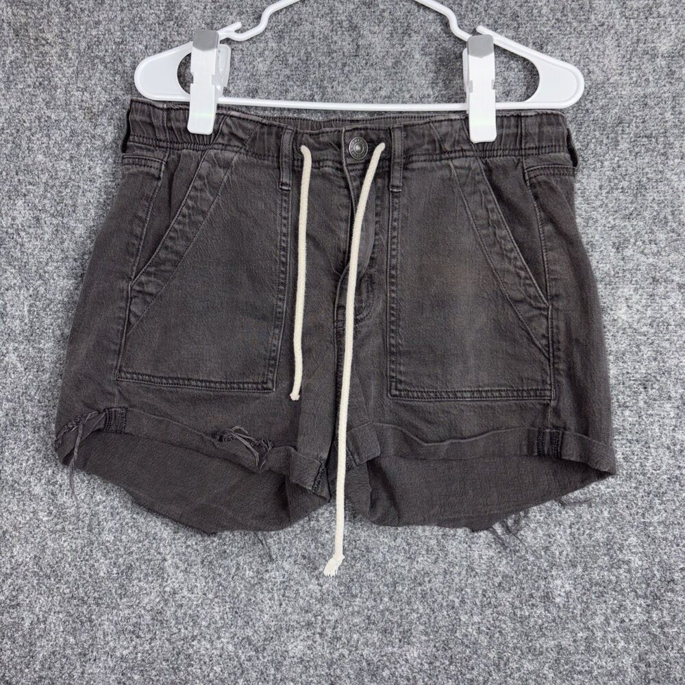 American Eagle Shorts Womens Size 8 Black Utility Drawstring casual Rolled Hem